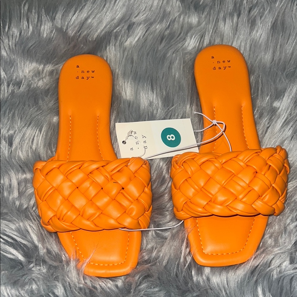 NWT A New Day Orange Braided Slide Sandals sz 8